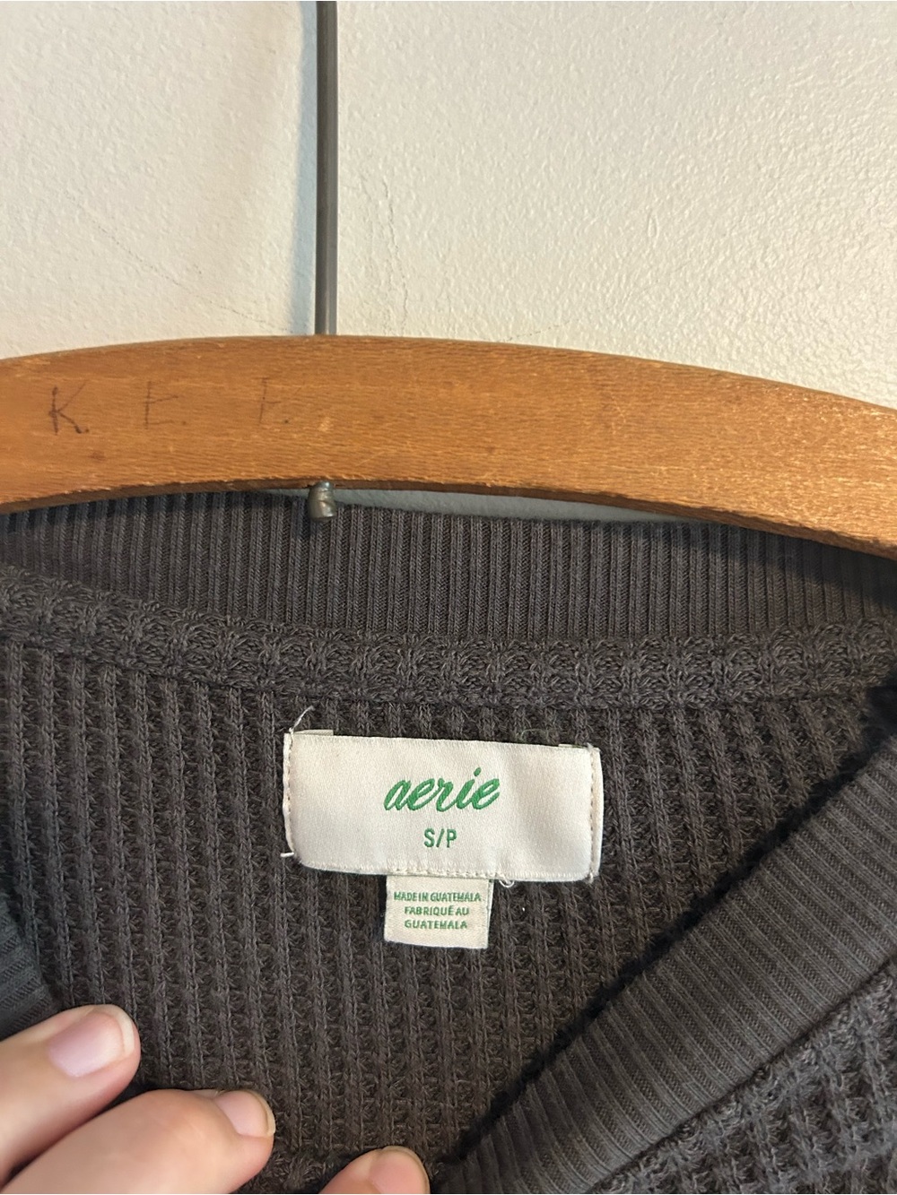aerie Women's small grey Waffle Knit Crewneck lightweight Sweatshirt top - Picture 3 of 3
